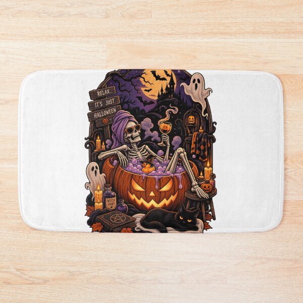 Item preview, Relax It’s Just Halloween Skeleton Pumpkin Bath designed and sold by Bybushralab.