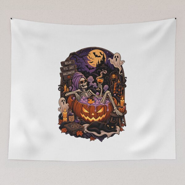 Item preview, Relax It’s Just Halloween Skeleton Pumpkin Bath designed and sold by Bybushralab.