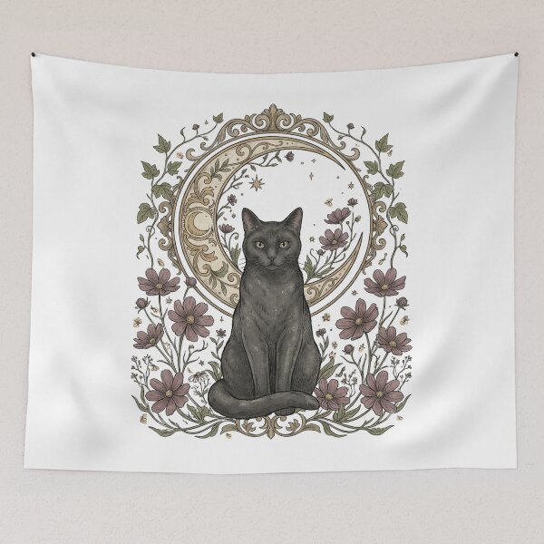 Item preview, Whimsigoth Black Cat & Crescent Moon designed and sold by VibranPalette.