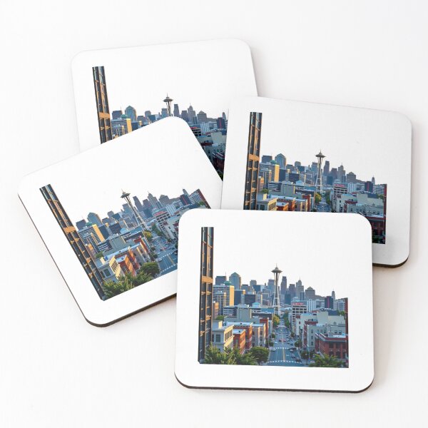 Item preview, Ulica Seattle o Zachodzie Słońca z Widokiem na Space Needle designed and sold by NeonSketch Lab.