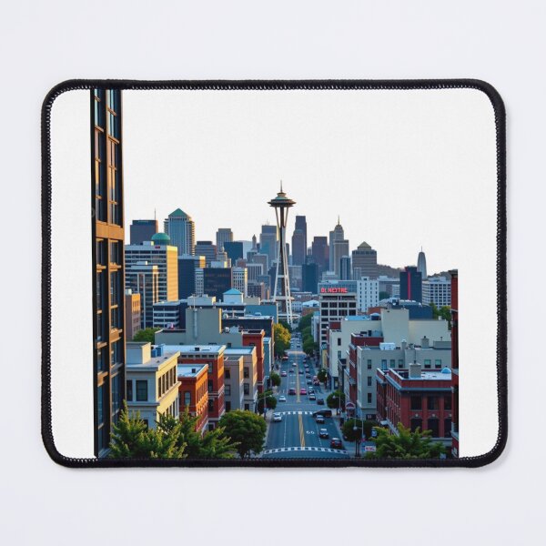 Item preview, Ulica Seattle o Zachodzie Słońca z Widokiem na Space Needle designed and sold by NeonSketch Lab.