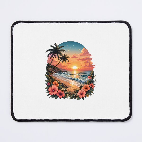 Item preview, Tropical Sunset Beach Sticker | Palm Trees Ocean & Hibiscus Floral Art designed and sold by PopStickerLab22.