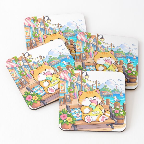 Item preview, Wa Cat Enjoying Ice Cream by the Sea designed and sold by Wawa5656.