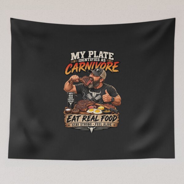 Item preview, MY PLATE IDENTIFIES ME AS CARNIVORE - EAT REAL FOOD STAY STRONG FEEL ALIVE designed and sold by CarnivoreGifts.