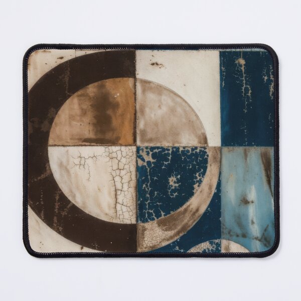 Item preview, Mid Century Modern Abstract Geometric Wall Art Retro Bauhaus Concentric Circles Painting in Distressed Indigo Blue and Warm Sepia Tones designed and sold by SurfaceCraft Studio.
