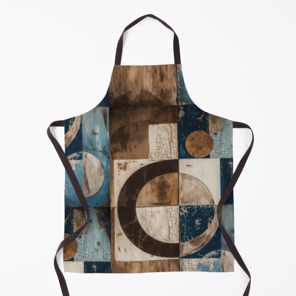 Item preview, Mid Century Modern Abstract Geometric Wall Art Retro Bauhaus Concentric Circles Painting in Distressed Indigo Blue and Warm Sepia Tones designed and sold by SurfaceCraft Studio.