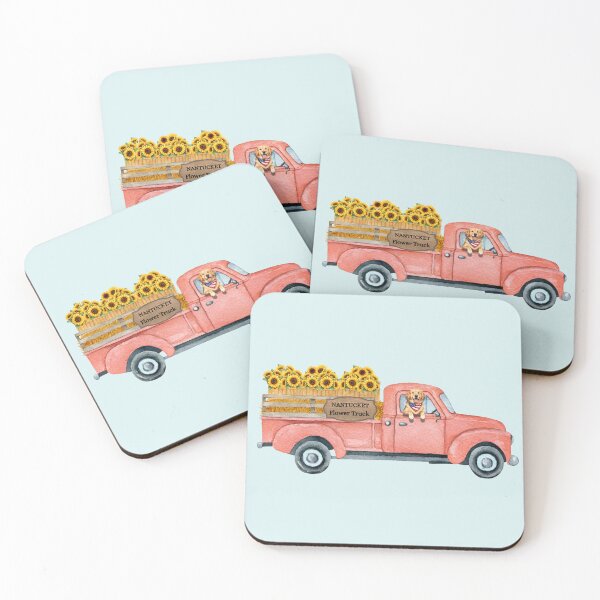Item preview, Nantucket Autumn Flower Truck with Golden Retriever designed and sold by Coastal Joy.