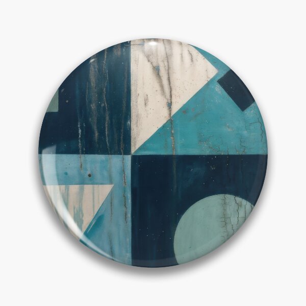Artikelvorschau, Moderne geometrische abstrakte Wandkunst im Retro-Bauhaus-Stil mit Dreiecks- und Kreismuster in Ozeanblau-, Türkis- und Schiefertönen entworfen und verkauft von SurfaceCraft Studio.