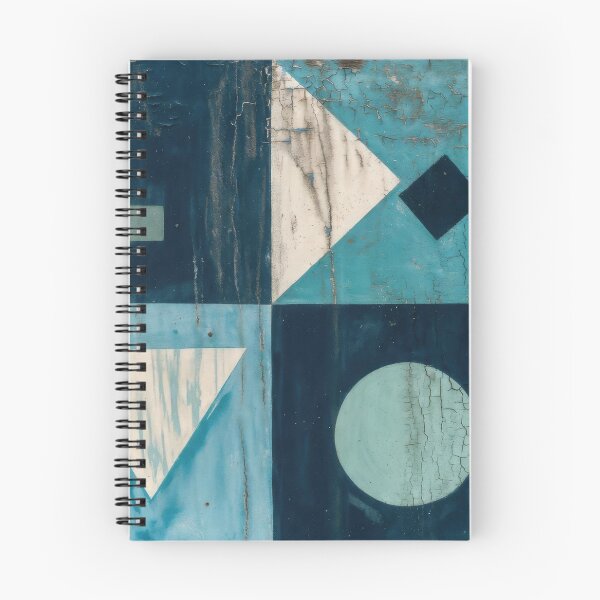 Item preview, Mid Century Modern Geometric Abstract Wall Art Retro Bauhaus Triangles Circles Pattern Painting in Ocean Blue Turquoise and Slate Tones designed and sold by SurfaceCraft Studio.
