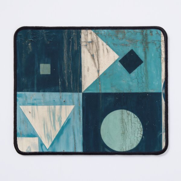 Item preview, Mid Century Modern Geometric Abstract Wall Art Retro Bauhaus Triangles Circles Pattern Painting in Ocean Blue Turquoise and Slate Tones designed and sold by SurfaceCraft Studio.