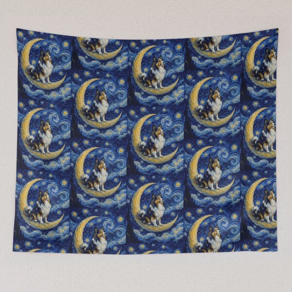 Item preview, Funny Shetland Sheep Sheltie Starry Night Painting Cute Moon Stars Mom Dad Kids designed and sold by FurryHavenPH.