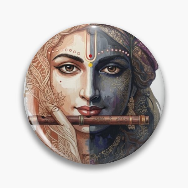 Item preview, Lord Krishna Abstract Portrait - Divine Flute & Peacock Feather Canvas Art designed and sold by Sticker Art Shop.