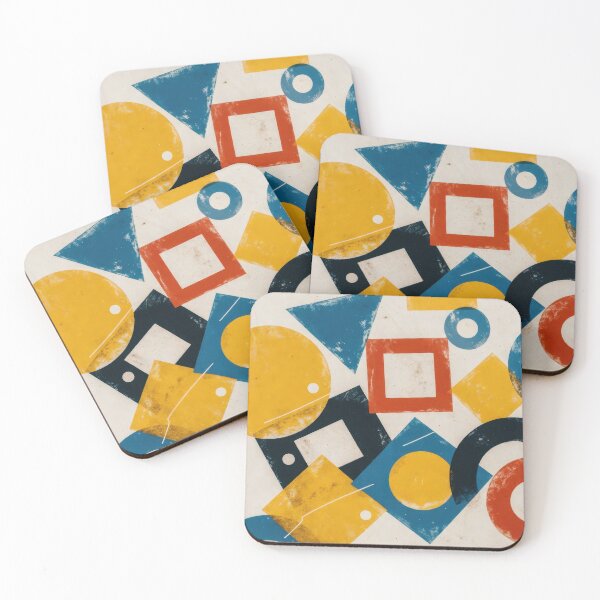 Item preview, Vibrant Retro Graphic Abstract Design Art Colorful Bauhaus Geometric Shapes Pattern Print in Primary Red Yellow and Cobalt Blue Tones designed and sold by SurfaceCraft Studio.
