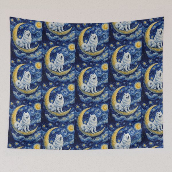 Item preview, Funny Samoyed Starry Night Painting Cute Moon Stars Mom Dad Kids designed and sold by FurryHavenPH.