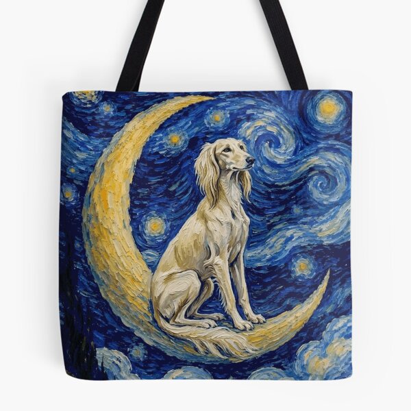 Item preview, Funny Saluki Starry Night Painting Cute Moon Stars Mom Dad Kids designed and sold by FurryHavenPH.