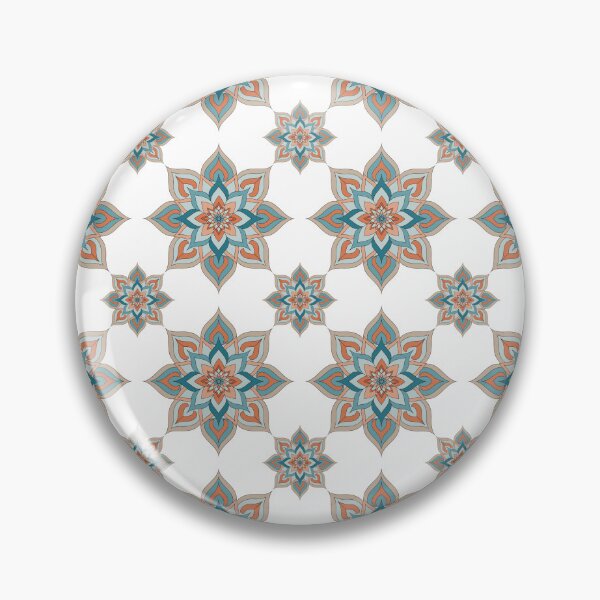 Item preview, Teal Peach Thai Geometric Floral Pattern on Black designed and sold by Mousy17.