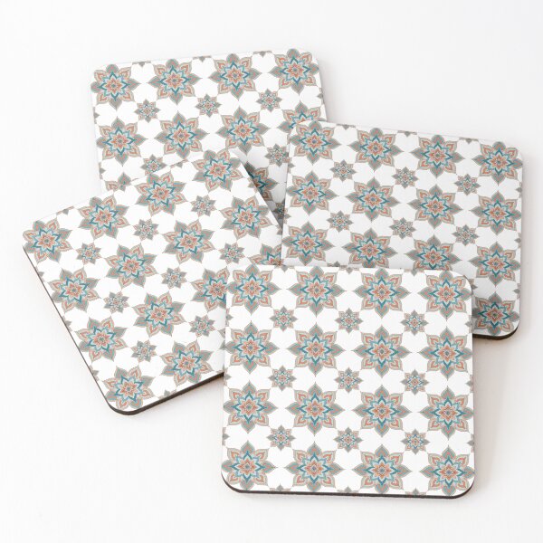 Item preview, Teal Peach Thai Geometric Floral Pattern on Black designed and sold by Mousy17.