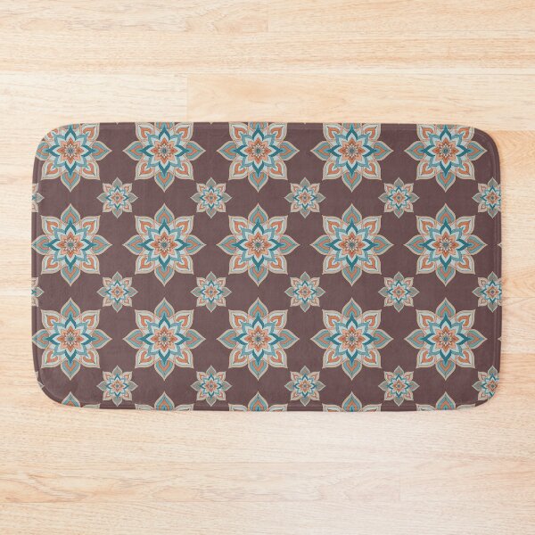 Item preview, Teal Peach Thai Geometric Floral Pattern on Black designed and sold by Mousy17.
