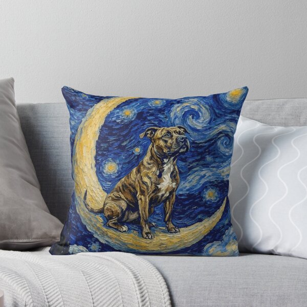 Item preview, Funny Pitbull Starry Night Painting Cute Moon Stars Mom Dad Kids designed and sold by FurryHavenPH.