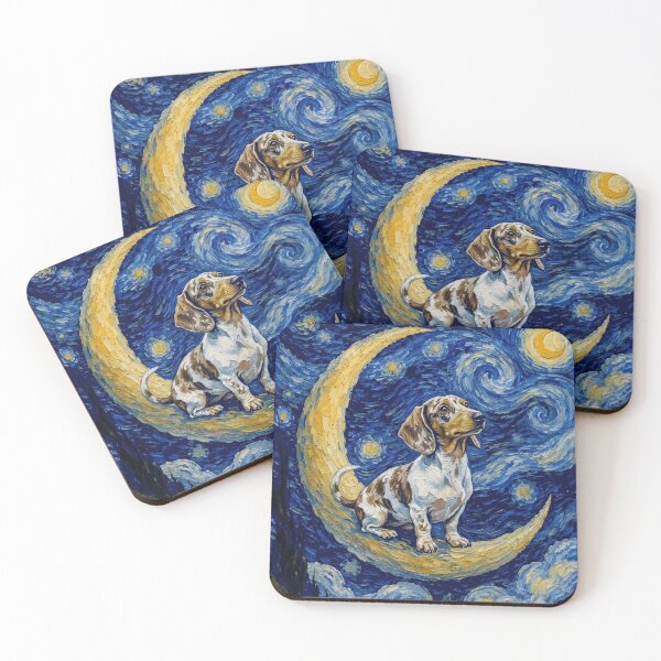 Item preview, Funny Piebald Dapple Dachshund Starry Night Painting Cute Moon Stars Mom Dad Kids designed and sold by FurryHavenPH.