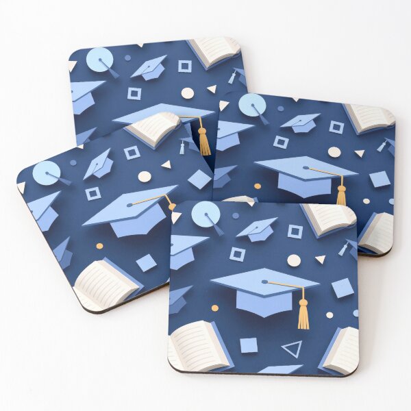 Item preview, Graduation Day Celebration Pattern Graphic Art Graduation Caps and Open Books Illustration in Navy Blue and Gold Tones designed and sold by SurfaceCraft Studio.