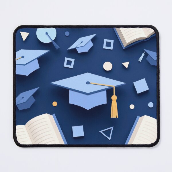 Item preview, Graduation Day Celebration Pattern Graphic Art Graduation Caps and Open Books Illustration in Navy Blue and Gold Tones designed and sold by SurfaceCraft Studio.