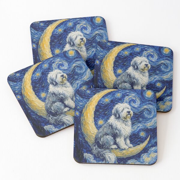 Item preview, Funny Old English Sheepdog Starry Night Painting Cute Moon Stars Mom Dad Kids designed and sold by FurryHavenPH.