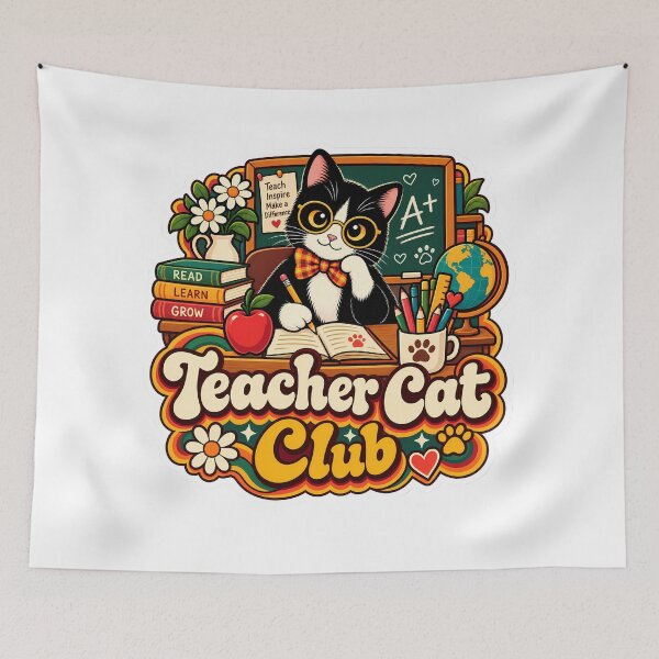 Item preview, Retro Teacher Cat Club 70s Aesthetic designed and sold by Stickers Hub HUB.