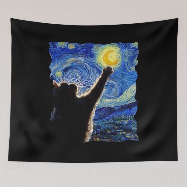 Item preview, Starry Night Black Cat Reaching for the Moon designed and sold by Shopeon Designs.