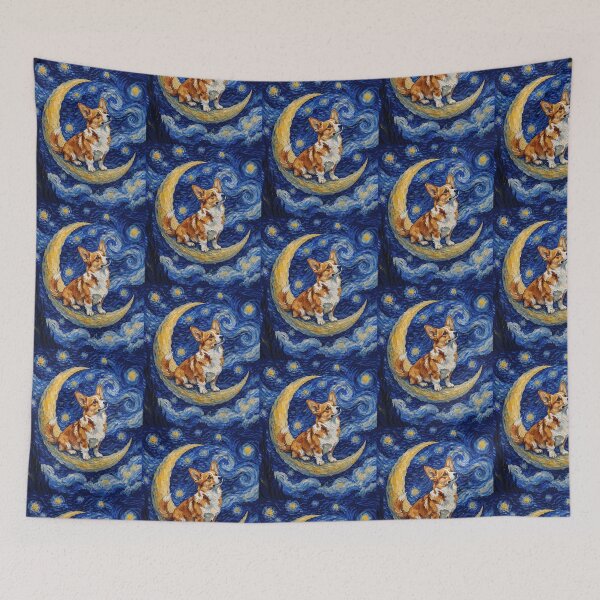 Item preview, Funny Mismarked Red Corgi Starry Night Painting Cute Moon Stars Mom Dad Kids designed and sold by FurryHavenPH.