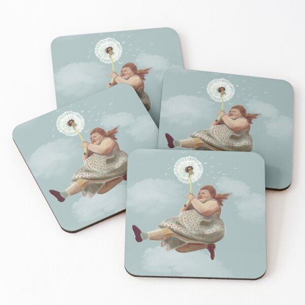 Item preview, Floating Dreams - Girl Flying with Dandelion Art Print designed and sold by jassoart.