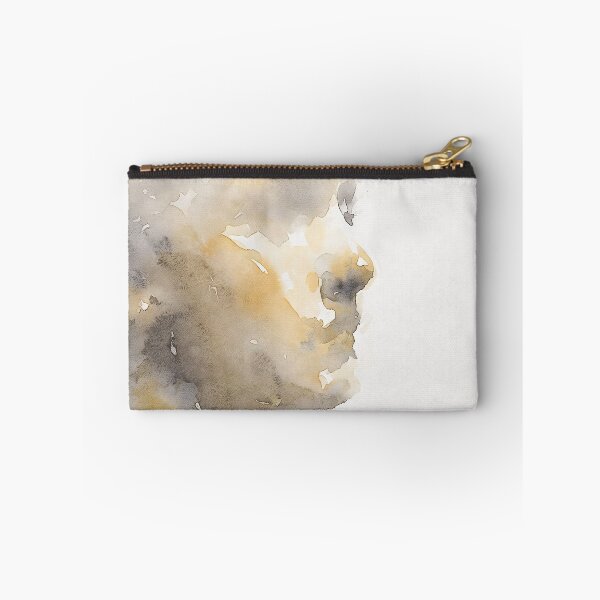 Item preview, Abstract Watercolor Face Profile Art Minimalist Woman Portrait Painting Print in Muted Ochre Gold and Charcoal Gray Tones designed and sold by SurfaceCraft Studio.