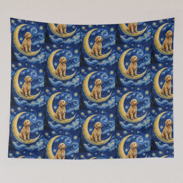 Item preview, Funny Goldendoodle Starry Night Painting Cute Moon Stars Mom Dad Kids designed and sold by FurryHavenPH.