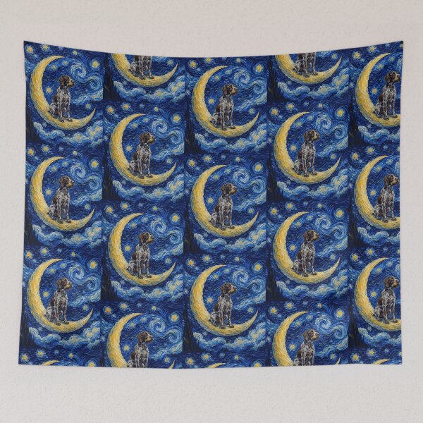 Item preview, Funny German Wirehaired Pointer Starry Night Painting Cute Moon Stars Mom Dad Kids designed and sold by FurryHavenPH.