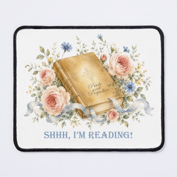 Item preview, Pride & Prejudice Shhh I'm reading Floral watercolor Book lover designed and sold by Anne Londez Studio.