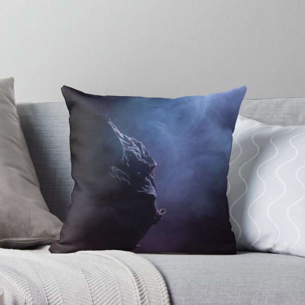 Item preview, Dark Fantasy Cinematic Celestial Landscape Mystery Alien Planet Surrounded by Misty Smoke in Deep Indigo Purple and Neon Crimson Lighting Print designed and sold by SurfaceCraft Studio.