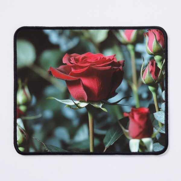 Item preview, Romantic Crimson Red Roses Bouquet with Silver Dollar Eucalyptus Foliage Moody Fine Art Floral Photography Print designed and sold by SurfaceCraft Studio.