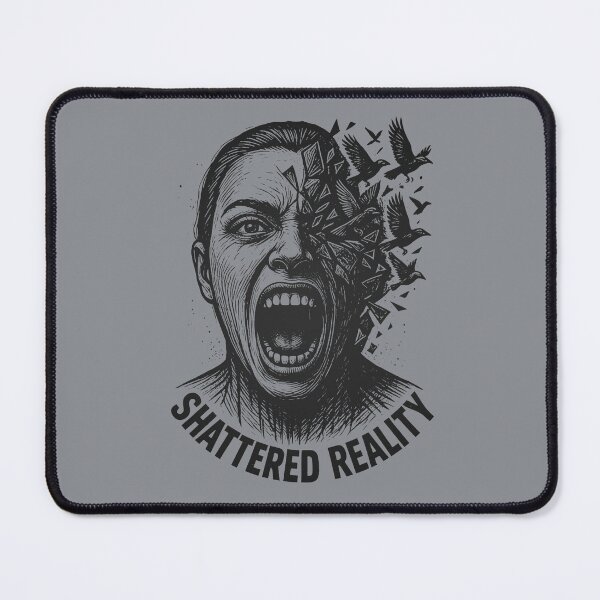 Item preview, Shattered Reality Screaming Face Exploding Crows Gothic Dark Surrealism Linocut Art designed and sold by MarCinu Art.