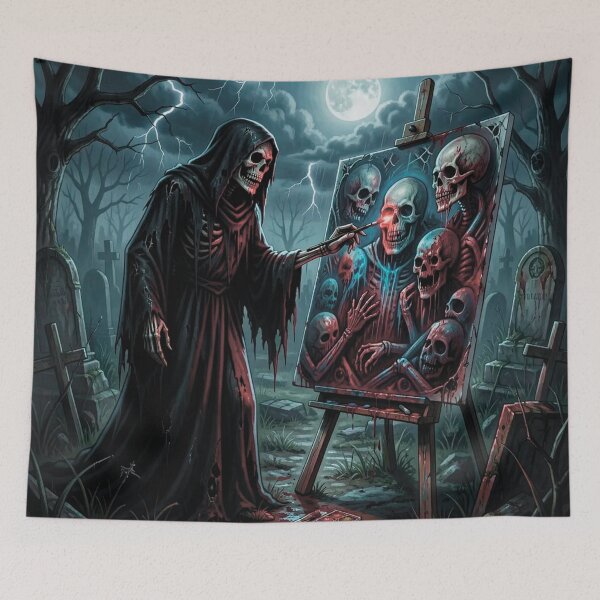 Item preview, The Grim Reaper is painting a picture in the cemetery. Night of the Living Dead. designed and sold by MagelliShop.