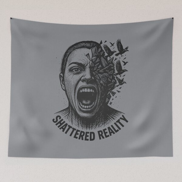 Item preview, Shattered Reality Screaming Face Exploding Crows Gothic Dark Surrealism Linocut Art designed and sold by MarCinu Art.