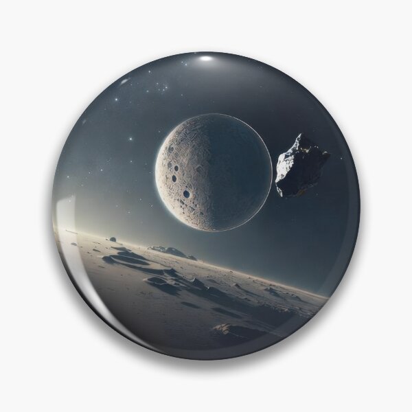 Item preview, Outer Space Galaxy Wall Art Deep Universe Moon Orbiting Planet with Meteor Asteroid and Starry Nebula Background Print designed and sold by SurfaceCraft Studio.
