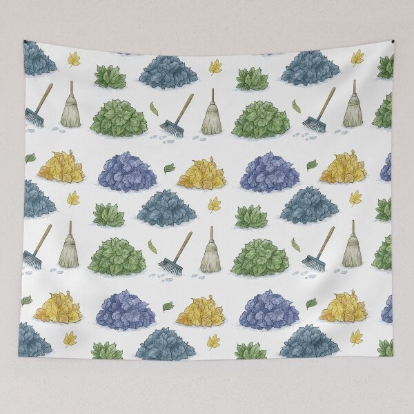 Item preview, Whimsical Autumn Yard Work & Broom Tapestry designed and sold by TJ Art and Camera.