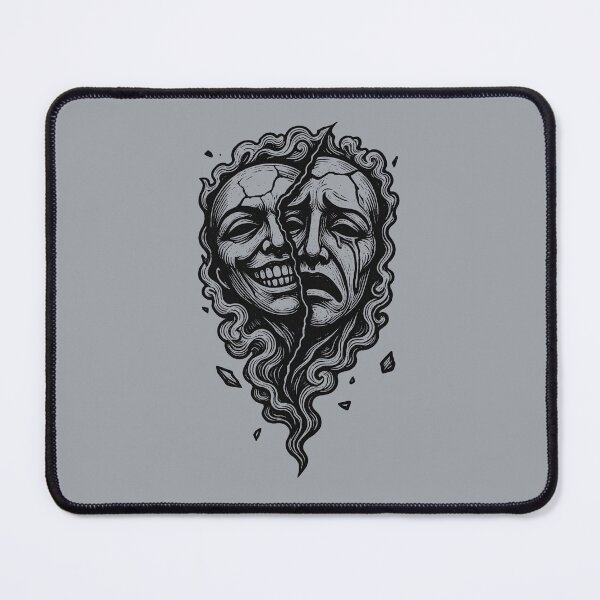 Item preview, Comedy Tragedy Theater Mask Split Face Duality Gothic Linocut Dark Art designed and sold by MarCinu Art.
