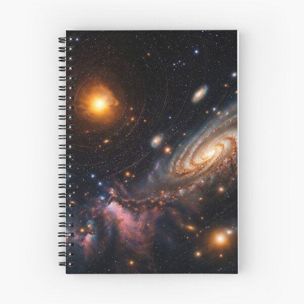 Item preview, Majestic Deep Space Galaxy Wall Art Glowing Golden Spiral Nebula with Star Clusters and Orbital Ring Phenomenon Painting Print designed and sold by SurfaceCraft Studio.
