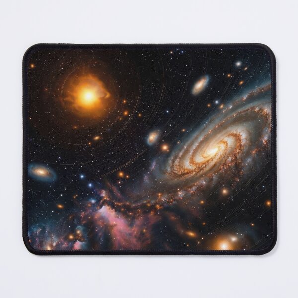Item preview, Majestic Deep Space Galaxy Wall Art Glowing Golden Spiral Nebula with Star Clusters and Orbital Ring Phenomenon Painting Print designed and sold by SurfaceCraft Studio.
