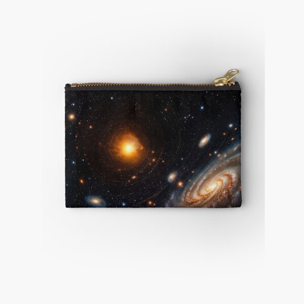 Item preview, Majestic Deep Space Galaxy Wall Art Glowing Golden Spiral Nebula with Star Clusters and Orbital Ring Phenomenon Painting Print designed and sold by SurfaceCraft Studio.
