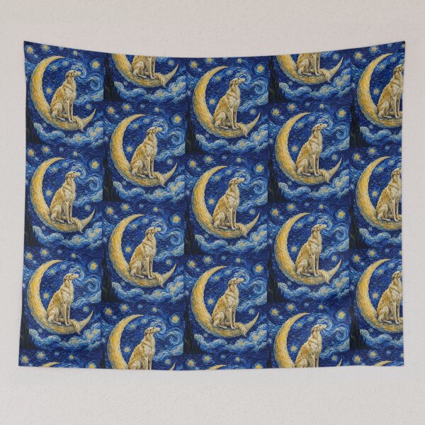 Item preview, Funny Borzoi Starry Night Painting Cute Moon Stars Mom Dad Kids designed and sold by FurryHavenPH.
