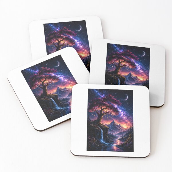 Item preview, Tree of Dreams: Cosmic Night and Sunset Mountain Landscape designed and sold by Ak-art-shop.