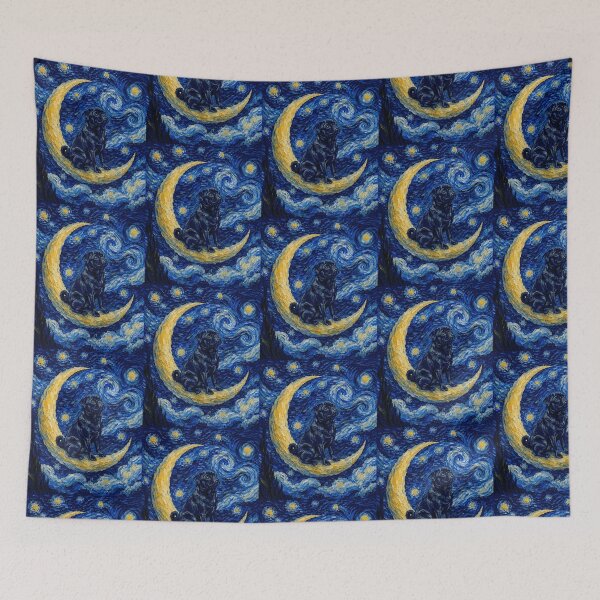 Item preview, Funny Black Pug Starry Night Painting Cute Moon Stars Mom Dad Kids designed and sold by FurryHavenPH.