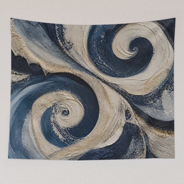 Item preview, Navy and Cream Textured Swirl Abstract Art designed and sold by Harmonic_Layers.